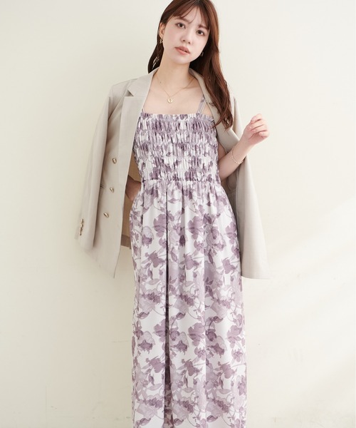natural couture(ナチュラルクチュール)の「シャーリングキャミワンピース(ワンピース・レディース・ブラック/オフホワイト/ピンク・FREE)」の3枚目の写真