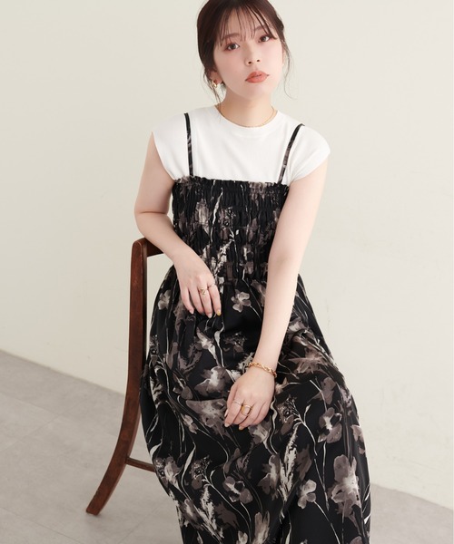 natural couture(ナチュラルクチュール)の「シャーリングキャミワンピース(ワンピース・レディース・ブラック/オフホワイト/ピンク・FREE)」の18枚目の写真