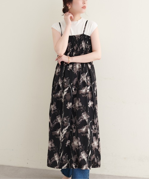 natural couture(ナチュラルクチュール)の「シャーリングキャミワンピース(ワンピース・レディース・ブラック/オフホワイト/ピンク・FREE)」の17枚目の写真