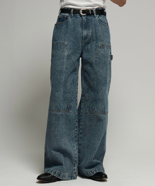 Wide straight double knee denim / ワイドストレートダブルニーデニム