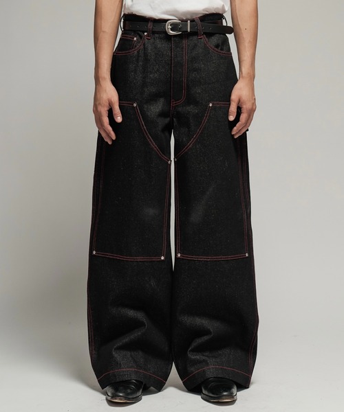 Wide straight double knee denim / ワイドストレートダブルニーデニム