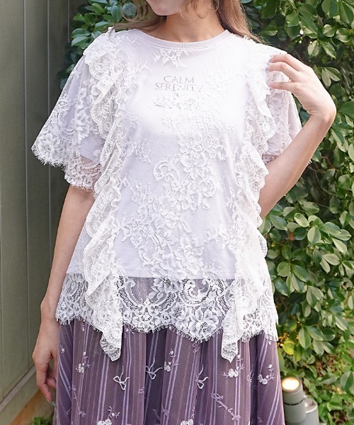 axes femme(アクシーズファム)の「レースレイヤードTシャツ(Tシャツ/カットソー・レディース・ホワイト/サックスブルー/ラベンダー・FREE)」の3枚目の写真