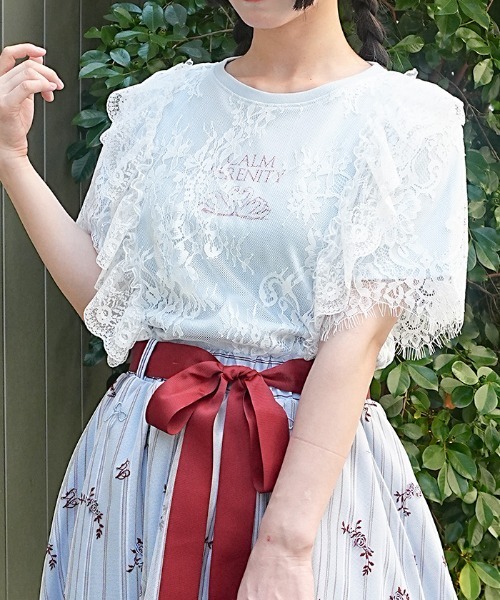 axes femme(アクシーズファム)の「レースレイヤードTシャツ(Tシャツ/カットソー・レディース・ホワイト/サックスブルー/ラベンダー・FREE)」の2枚目の写真