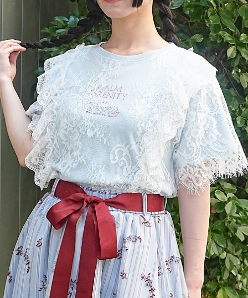 axes femme(アクシーズファム)の「レースレイヤードTシャツ(Tシャツ/カットソー・レディース・ホワイト/サックスブルー/ラベンダー・FREE)」の16枚目の写真