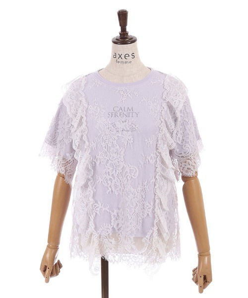 axes femme(アクシーズファム)の「レースレイヤードTシャツ(Tシャツ/カットソー・レディース・ホワイト/サックスブルー/ラベンダー・FREE)」の8枚目の写真