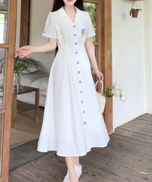 FAVORITO(ファヴォリート)の「刺繍シャツワンピース(シャツワンピース・レディース・ホワイト・F)」の9枚目の写真