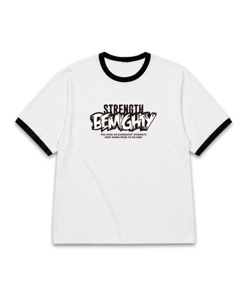 BEMIGHTY(ビーマイティー)の「ストレングスオーバーサイズリンガー半袖Tシャツ(Tシャツ/カットソー・メンズ・ホワイト/ブラック・LARGE/X-LARGE/XX-LARGE)」の1枚目の写真