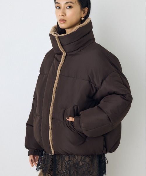 AZUL by moussy(アズールバイマウジー)の「【ボリュームたっぷり♪】ボアスタンドカラー中綿コート 秋服 冬服 スタンドネック ハイネック 防寒 暖かい(ブルゾン・レディース・ブラック/ブラウン/アイボリー・MEDIUM/SMALL)」の3枚目の写真