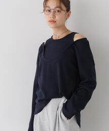 フェイクレイヤードワッフルカットトップス