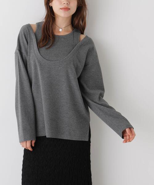 NANO universe(ナノユニバース)の「フェイクレイヤードワッフルカットトップス(Tシャツ/カットソー・レディース・グレー/ネイビー/ベージュ・FREE)」の1枚目の写真