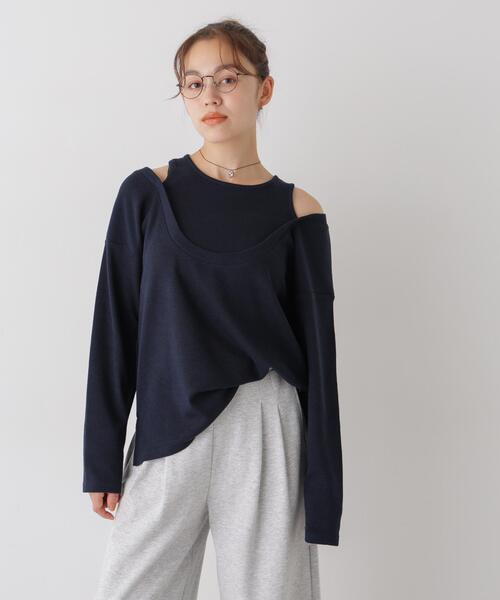 NANO universe(ナノユニバース)の「フェイクレイヤードワッフルカットトップス(Tシャツ/カットソー・レディース・グレー/ネイビー/ベージュ・FREE)」の8枚目の写真