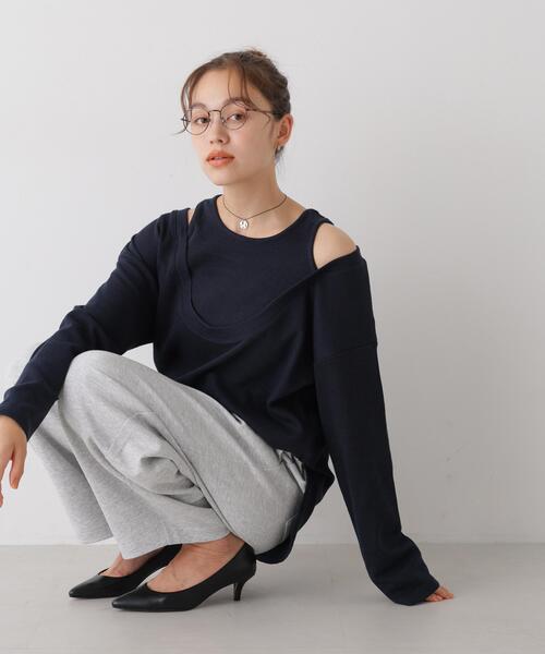 NANO universe(ナノユニバース)の「フェイクレイヤードワッフルカットトップス(Tシャツ/カットソー・レディース・グレー/ネイビー/ベージュ・FREE)」の9枚目の写真