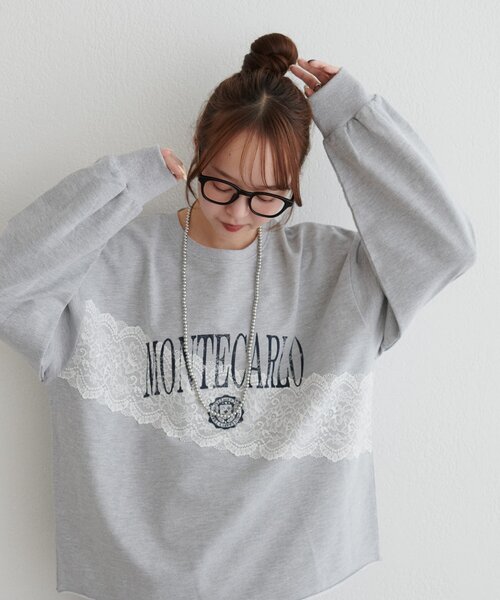 DISCOAT（ディスコート）の「【WEB限定】レースコンビ裏毛ロゴスウェット（Tシャツ/カットソー・レディース・チャコールグレー/ライトグレー/ベージュ・FREE）」の15枚目の写真