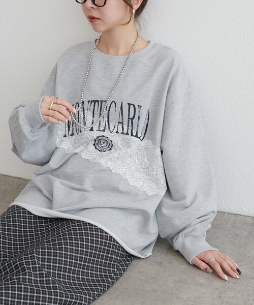 DISCOAT（ディスコート）の「【WEB限定】レースコンビ裏毛ロゴスウェット（Tシャツ/カットソー・レディース・チャコールグレー/ライトグレー/ベージュ・FREE）」の16枚目の写真