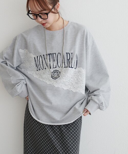 DISCOAT（ディスコート）の「【WEB限定】レースコンビ裏毛ロゴスウェット（Tシャツ/カットソー・レディース・チャコールグレー/ライトグレー/ベージュ・FREE）」の17枚目の写真