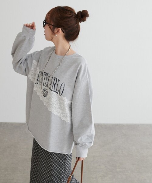 DISCOAT（ディスコート）の「【WEB限定】レースコンビ裏毛ロゴスウェット（Tシャツ/カットソー・レディース・チャコールグレー/ライトグレー/ベージュ・FREE）」の18枚目の写真