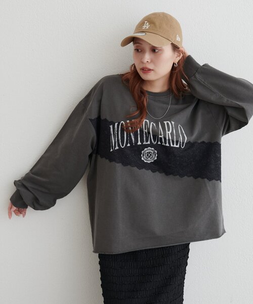 DISCOAT（ディスコート）の「【WEB限定】レースコンビ裏毛ロゴスウェット（Tシャツ/カットソー・レディース・チャコールグレー/ライトグレー/ベージュ・FREE）」の22枚目の写真