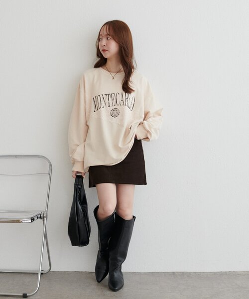 DISCOAT（ディスコート）の「【WEB限定】レースコンビ裏毛ロゴスウェット（Tシャツ/カットソー・レディース・チャコールグレー/ライトグレー/ベージュ・FREE）」の4枚目の写真