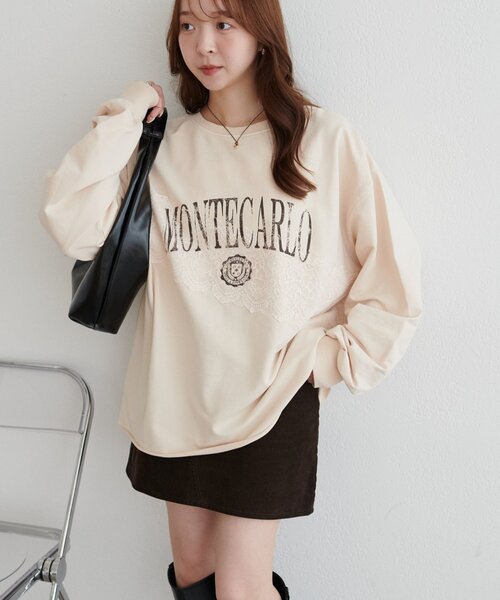 DISCOAT（ディスコート）の「【WEB限定】レースコンビ裏毛ロゴスウェット（Tシャツ/カットソー・レディース・チャコールグレー/ライトグレー/ベージュ・FREE）」の9枚目の写真