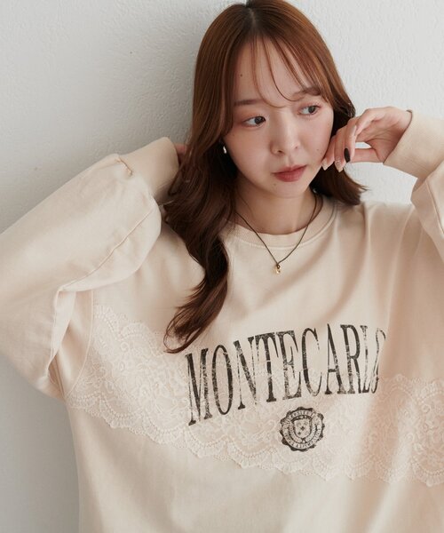 DISCOAT（ディスコート）の「【WEB限定】レースコンビ裏毛ロゴスウェット（Tシャツ/カットソー・レディース・チャコールグレー/ライトグレー/ベージュ・FREE）」の10枚目の写真