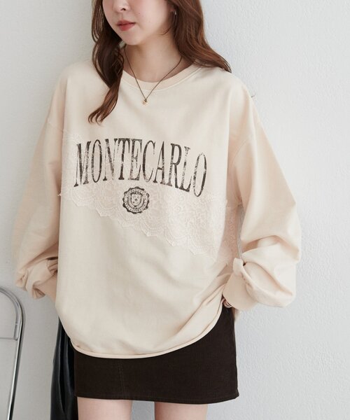 DISCOAT（ディスコート）の「【WEB限定】レースコンビ裏毛ロゴスウェット（Tシャツ/カットソー・レディース・チャコールグレー/ライトグレー/ベージュ・FREE）」の11枚目の写真
