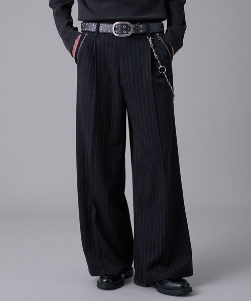 EVOLVERA（エボルヴェラー）の「Zip-Design Baggy Slacks / ジップデザインバギースラックス（スラックス・メンズ・ブラック/ネイビー系1・M/L）」の4枚目の写真