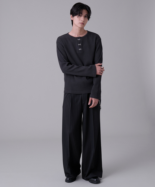 EVOLVERA（エボルヴェラー）の「Zip-Design Baggy Slacks / ジップデザインバギースラックス（スラックス・メンズ・ブラック/ネイビー系1・M/L）」の12枚目の写真