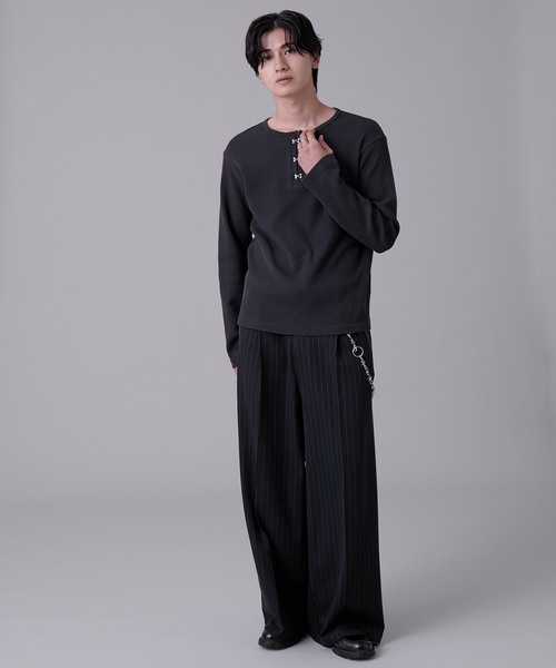 EVOLVERA（エボルヴェラー）の「Zip-Design Baggy Slacks / ジップデザインバギースラックス（スラックス・メンズ・ブラック/ネイビー系1・M/L）」の13枚目の写真
