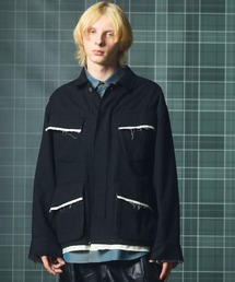 《UNISEX》ウールコットントリミングミックスプライムオーバーファティーグシャツジャケット/Wool-Cotton Blend Trimming Prime-Over Fatigue Shirt Jacket【MAISON SPECIAL/メゾンスペシャル】