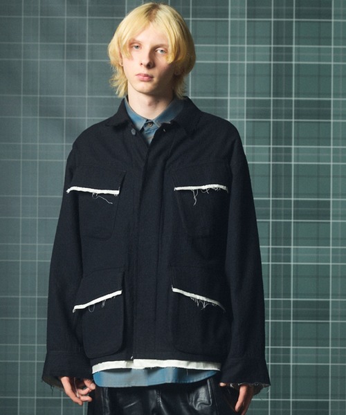 MAISON SPECIAL(メゾンスペシャル)の「《UNISEX》ウールコットントリミングミックスプライムオーバーファティーグシャツジャケット/Wool-Cotton Blend Trimming Prime-Over Fatigue Shirt Jacket【MAISON SPECIAL/メゾンスペシャル】(シャツ/ブラウス・メンズ・アイボリー/ブラック・2/1/0)」の1枚目の写真