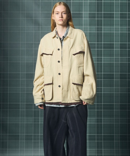 MAISON SPECIAL(メゾンスペシャル)の「《UNISEX》ウールコットントリミングミックスプライムオーバーファティーグシャツジャケット/Wool-Cotton Blend Trimming Prime-Over Fatigue Shirt Jacket【MAISON SPECIAL/メゾンスペシャル】(シャツ/ブラウス・メンズ・アイボリー/ブラック・2/1/0)」の8枚目の写真