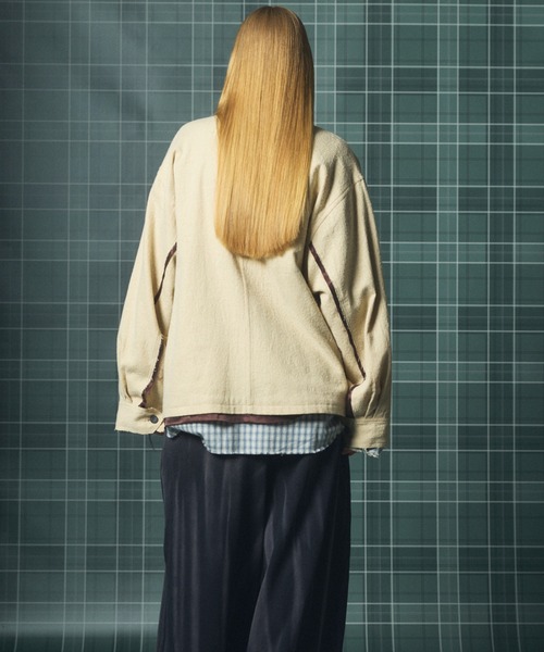 MAISON SPECIAL(メゾンスペシャル)の「《UNISEX》ウールコットントリミングミックスプライムオーバーファティーグシャツジャケット/Wool-Cotton Blend Trimming Prime-Over Fatigue Shirt Jacket【MAISON SPECIAL/メゾンスペシャル】(シャツ/ブラウス・メンズ・アイボリー/ブラック・2/1/0)」の10枚目の写真