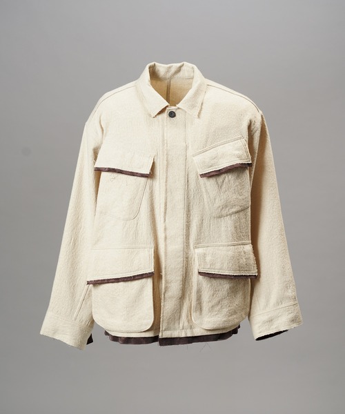 MAISON SPECIAL(メゾンスペシャル)の「《UNISEX》ウールコットントリミングミックスプライムオーバーファティーグシャツジャケット/Wool-Cotton Blend Trimming Prime-Over Fatigue Shirt Jacket【MAISON SPECIAL/メゾンスペシャル】(シャツ/ブラウス・メンズ・アイボリー/ブラック・2/1/0)」の11枚目の写真