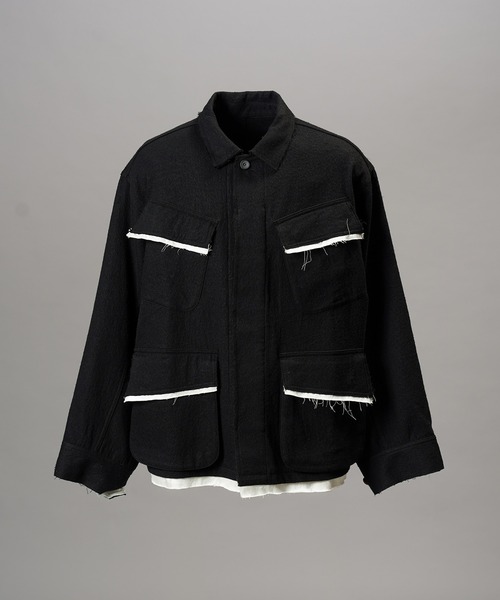 MAISON SPECIAL(メゾンスペシャル)の「《UNISEX》ウールコットントリミングミックスプライムオーバーファティーグシャツジャケット/Wool-Cotton Blend Trimming Prime-Over Fatigue Shirt Jacket【MAISON SPECIAL/メゾンスペシャル】(シャツ/ブラウス・メンズ・アイボリー/ブラック・2/1/0)」の12枚目の写真
