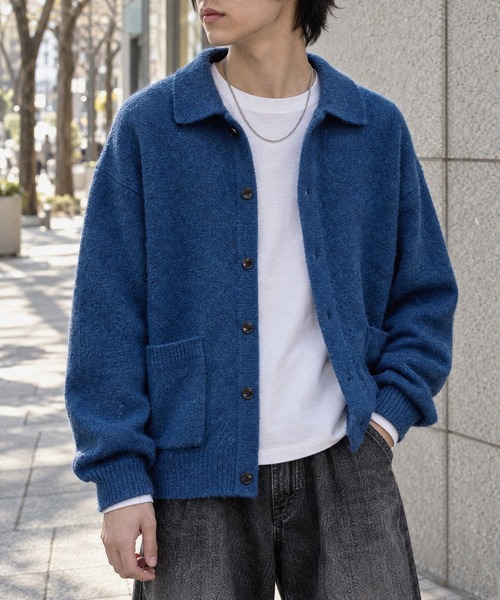 MONO-MART(モノマート)の「モヘアライク ルーズ ニットシャツカーディガン(カーディガン/ボレロ・メンズ・ワインレッド/ブラウン/グレー/ブルー系/カーキオリーブ/スミクロ・S/L/M)」の5枚目の写真