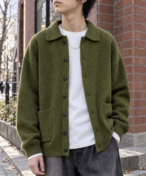 MONO-MART(モノマート)の「モヘアライク ルーズ ニットシャツカーディガン(カーディガン/ボレロ・メンズ・ワインレッド/ブラウン/グレー/ブルー系/カーキオリーブ/スミクロ・S/L/M)」の4枚目の写真