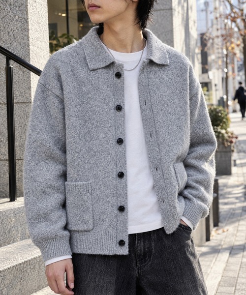 MONO-MART(モノマート)の「モヘアライク ルーズ ニットシャツカーディガン(カーディガン/ボレロ・メンズ・ワインレッド/ブラウン/グレー/ブルー系/カーキオリーブ/スミクロ・S/L/M)」の2枚目の写真