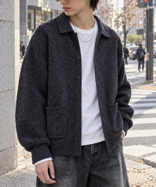 MONO-MART(モノマート)の「モヘアライク ルーズ ニットシャツカーディガン(カーディガン/ボレロ・メンズ・ワインレッド/ブラウン/グレー/ブルー系/カーキオリーブ/スミクロ・S/L/M)」の1枚目の写真