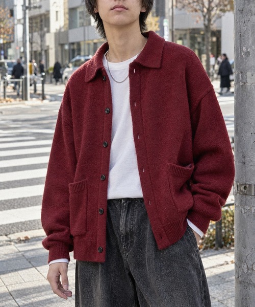MONO-MART(モノマート)の「モヘアライク ルーズ ニットシャツカーディガン(カーディガン/ボレロ・メンズ・ワインレッド/ブラウン/グレー/ブルー系/カーキオリーブ/スミクロ・S/L/M)」の6枚目の写真