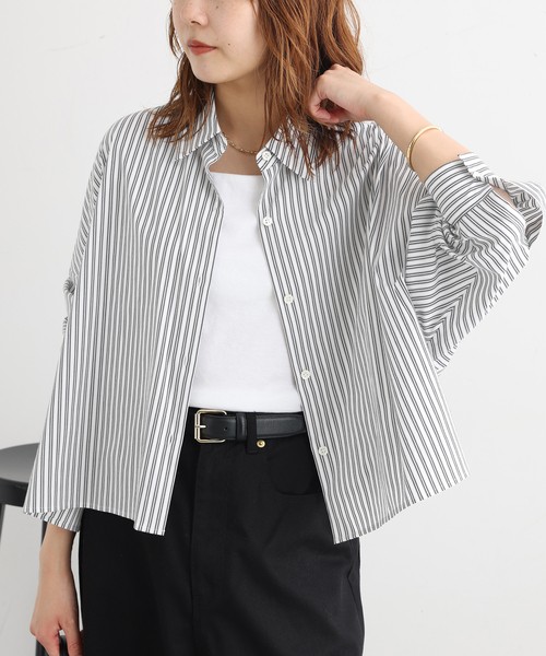 journal standard L'essage(ジャーナルスタンダードレサージュ)の「CANGIOLIワイドシャツ(シャツ/ブラウス・レディース・ホワイト系その他/サックスブルー/ライトグレー・FREE)」の1枚目の写真