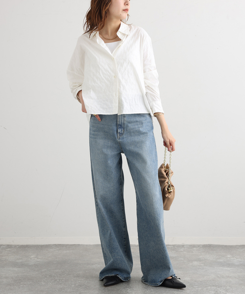 journal standard L'essage(ジャーナルスタンダードレサージュ)の「CANGIOLIワイドシャツ(シャツ/ブラウス・レディース・ホワイト系その他/サックスブルー/ライトグレー・FREE)」の5枚目の写真
