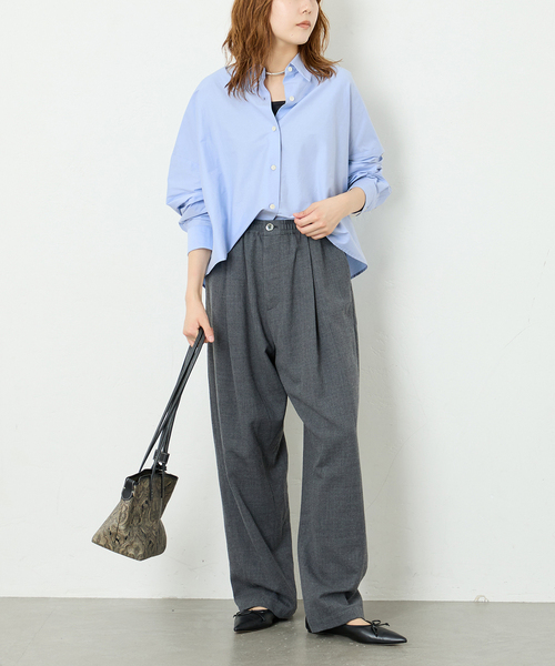 journal standard L'essage(ジャーナルスタンダードレサージュ)の「CANGIOLIワイドシャツ(シャツ/ブラウス・レディース・ホワイト系その他/サックスブルー/ライトグレー・FREE)」の6枚目の写真