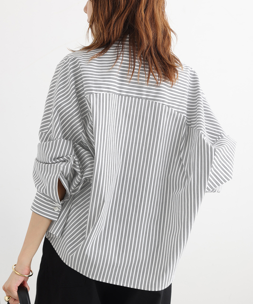 journal standard L'essage(ジャーナルスタンダードレサージュ)の「CANGIOLIワイドシャツ(シャツ/ブラウス・レディース・ホワイト系その他/サックスブルー/ライトグレー・FREE)」の9枚目の写真
