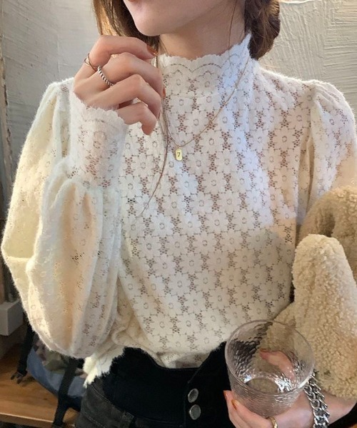 LUCPY(ラクピー)の「ハイネック 総レースブラウス(シャツ/ブラウス・レディース・ブラック/ホワイト・LARGE/MEDIUM/XX-LARGE/X-LARGE)」の1枚目の写真