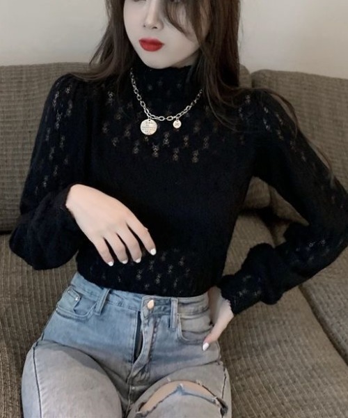 LUCPY(ラクピー)の「ハイネック 総レースブラウス(シャツ/ブラウス・レディース・ブラック/ホワイト・LARGE/MEDIUM/XX-LARGE/X-LARGE)」の2枚目の写真