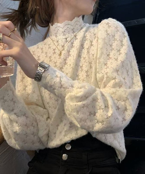 LUCPY(ラクピー)の「ハイネック 総レースブラウス(シャツ/ブラウス・レディース・ブラック/ホワイト・LARGE/MEDIUM/XX-LARGE/X-LARGE)」の3枚目の写真