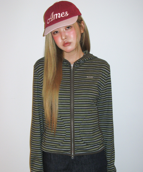 AMESWORLDWIDE(アメスワールドワイド)の「ストライプソフトフーディ ジップアップ カーキ(パーカー・レディース・その他・SMALL/MEDIUM)」の2枚目の写真