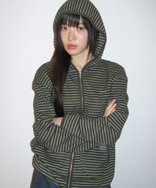 AMESWORLDWIDE(アメスワールドワイド)の「ストライプソフトフーディ ジップアップ カーキ(パーカー・レディース・その他・SMALL/MEDIUM)」の3枚目の写真