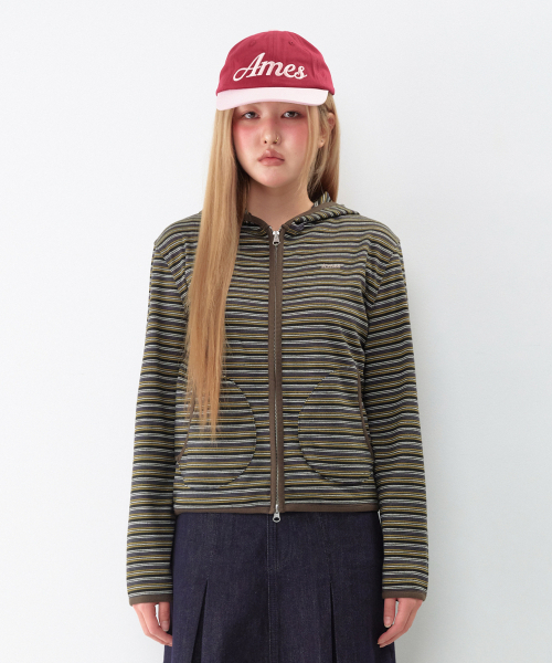 AMESWORLDWIDE(アメスワールドワイド)の「ストライプソフトフーディ ジップアップ カーキ(パーカー・レディース・その他・SMALL/MEDIUM)」の5枚目の写真