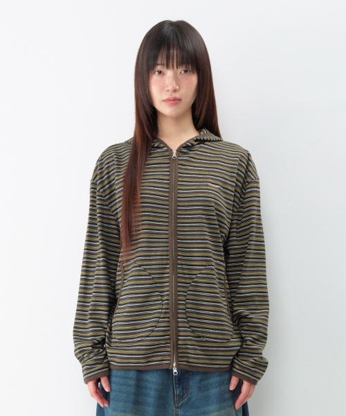 AMESWORLDWIDE(アメスワールドワイド)の「ストライプソフトフーディ ジップアップ カーキ(パーカー・レディース・その他・SMALL/MEDIUM)」の6枚目の写真